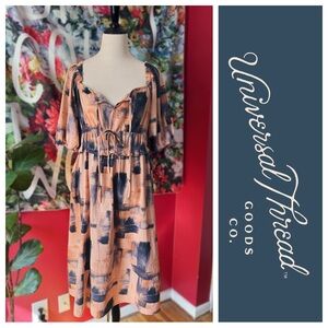 Universal Thread Peach & Navy Midi MilkMaid Dress